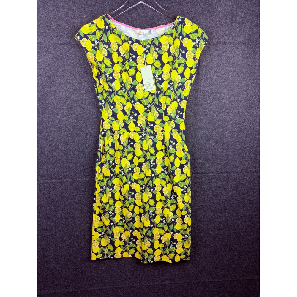 Boden Florrie Dress French Navy Lemon Vine Cotton Jersey Pockets 4R J0849 NWT